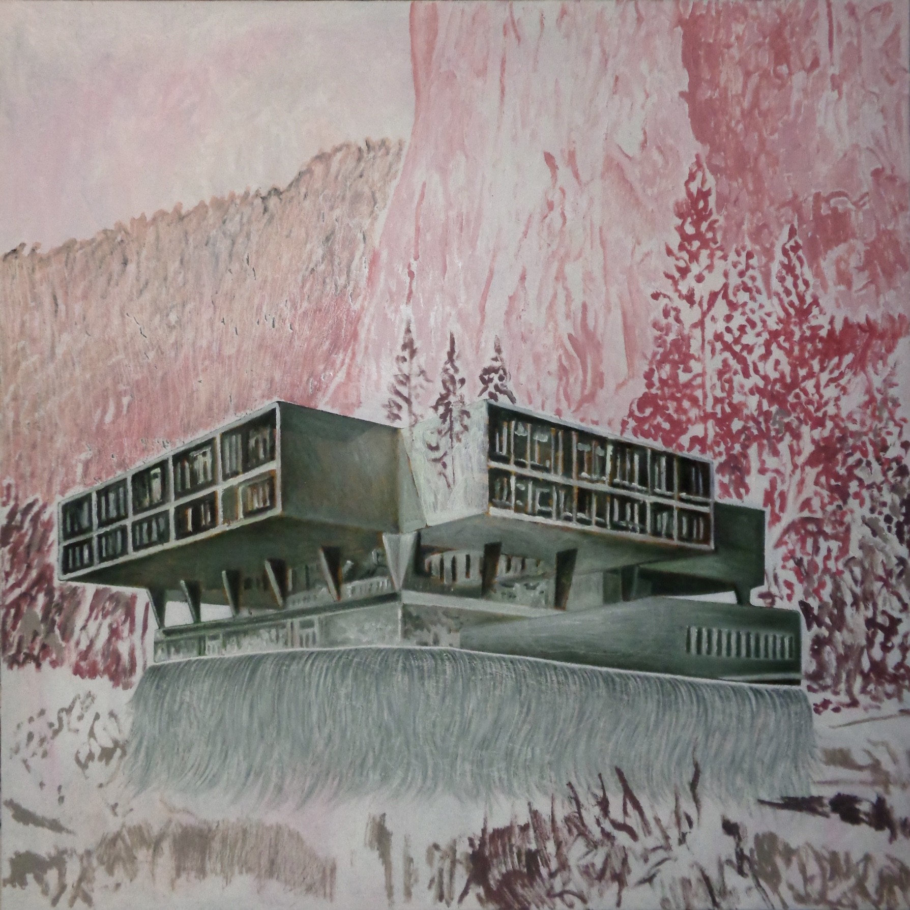My house in the mountain (huile sur toile 100x100)